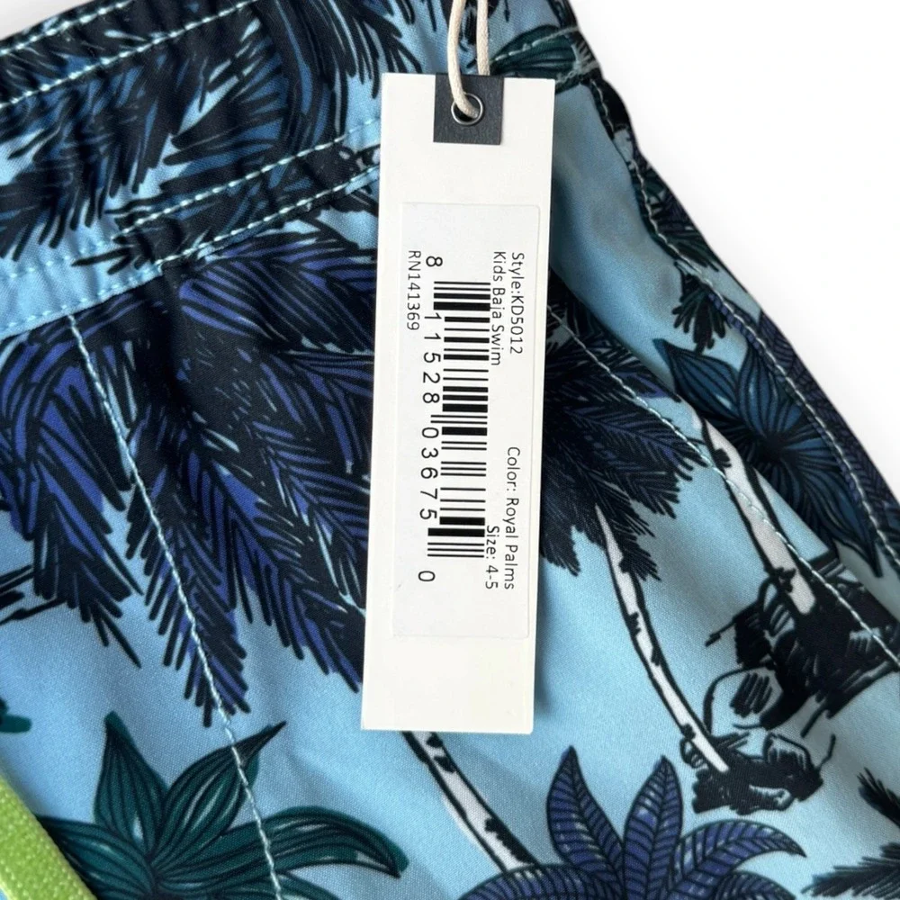 NWT Devereux Golf Kids Baja Swim Trunks Royal Palms Size 4-5